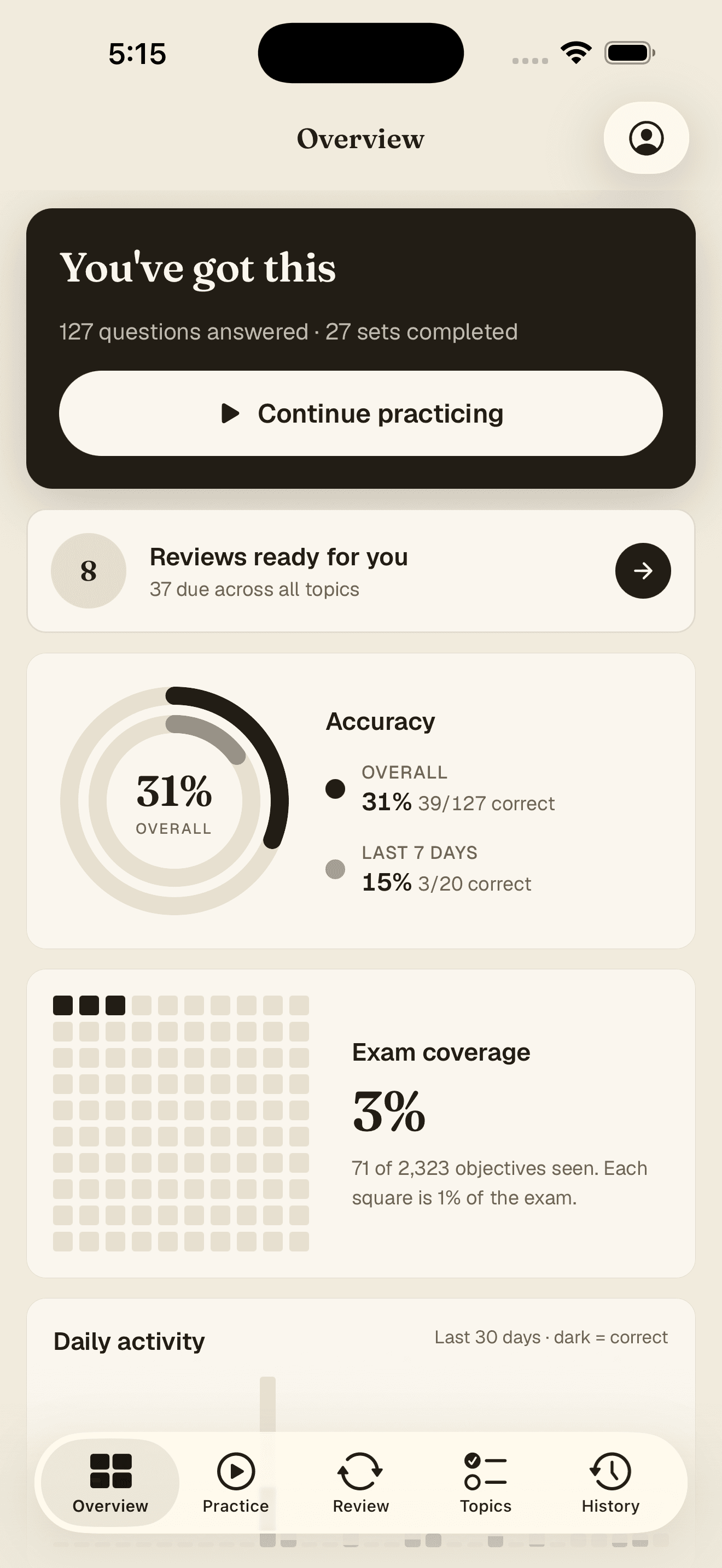 NARQB app: Exam coverage